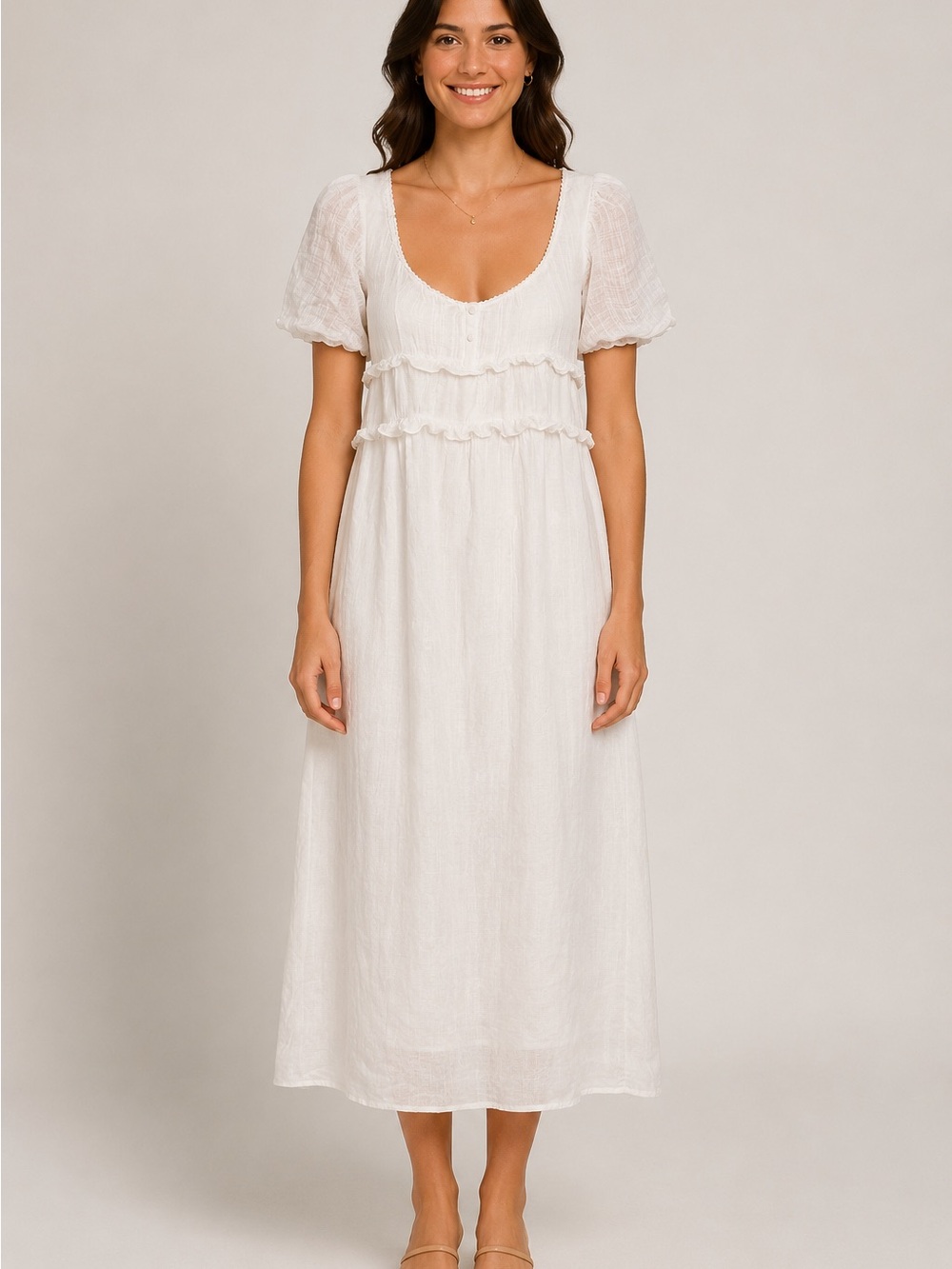 Midi Ruffle-Smock Dress, S
